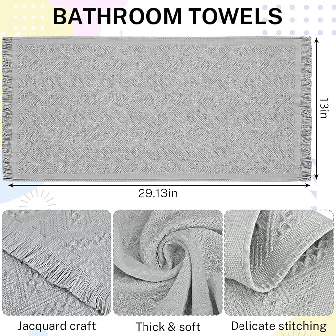 4-Pack Cotton Bathroom Hand Towels – Boho Hand Towel Set with Jacquard Weave & Fringe, 13"x29.1" Absorbent Soft Face Set for Kitchen/Bathroom(Beige/Brown) (LightGray)