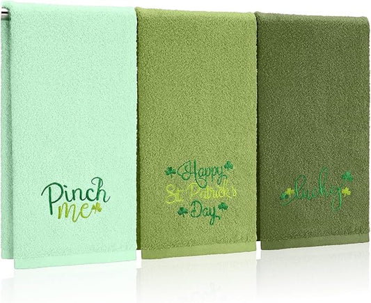 3 Pack Saint Patrick's Day Hand Towels 13.4 x 29.2 Inch Cotton Embroidered Lucky St Patricks Day Bathroom Towel Absorbent St. Patrick's Decorative for Hand Drying Cleaning Gift