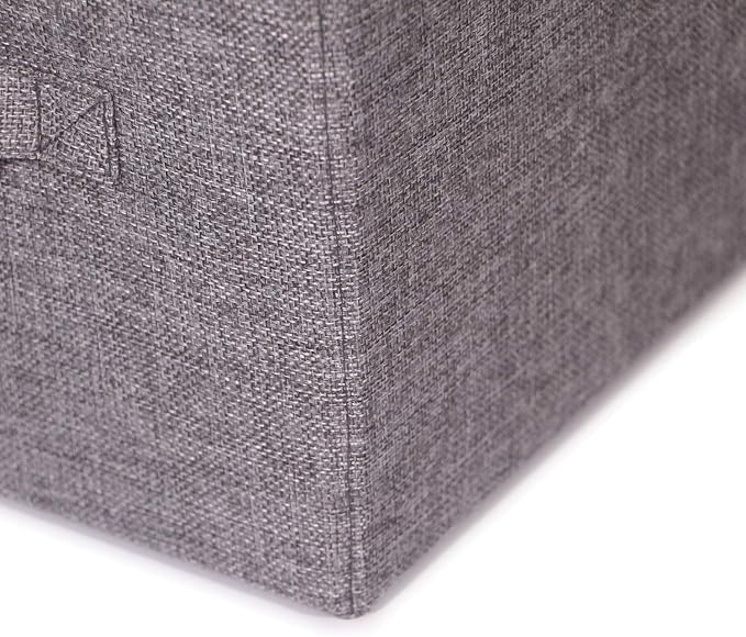 Set of 5 Closet Organizer Bins with Handle, Fabric Foldable Storage Baskets Cloth Box Containers for Shelves Home Office Clothes Clothing, Gray, Jumbo