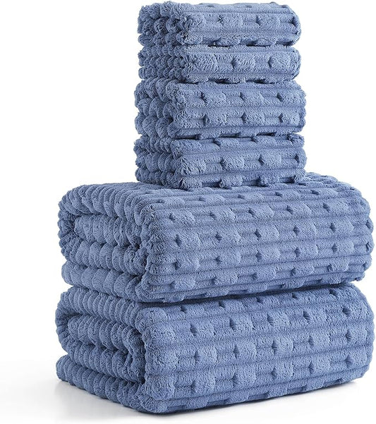 30X60 Inches Extra Large Bath Towels Sets of 6 for Bathroom Super Soft Quick Dry 2 Bath Towels 2 Hand Towels 2 Washcloth Towels Microfiber Shower (Light Blue, 6 Piece)