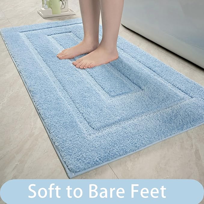 HOMORE Bathroom Rug 24x48 Inch Soft Absorbent Microfiber Bathroom Runner Rug, Washable Bath Runners Rugs for Bathrooms Non Slip Bath Rugs for Shower Tub,Light Blue