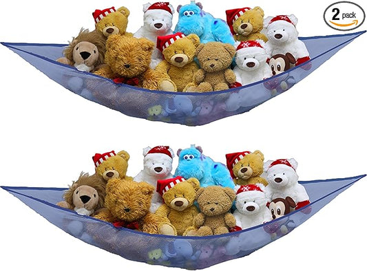 Simple Houseware 2 Pack Stuffed Animal Toy Hammock Net, Corner Wall Storage for Kids Room, Dark Blue
