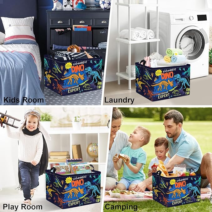 Clastyle Large Boho Dinosaur Pterosaur Boy Book Toy Storage Basket Dino Palm Tree Clothes Laundry Hamper for Kid Room Nursery,Skeleton 36L