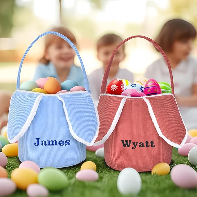 Easter Basket, Touber Easter Bunny Basket, Personalized Easter Baskets for Kids, Easter Gifts Basket for Girls Baby Children - Bunny Ear Blue