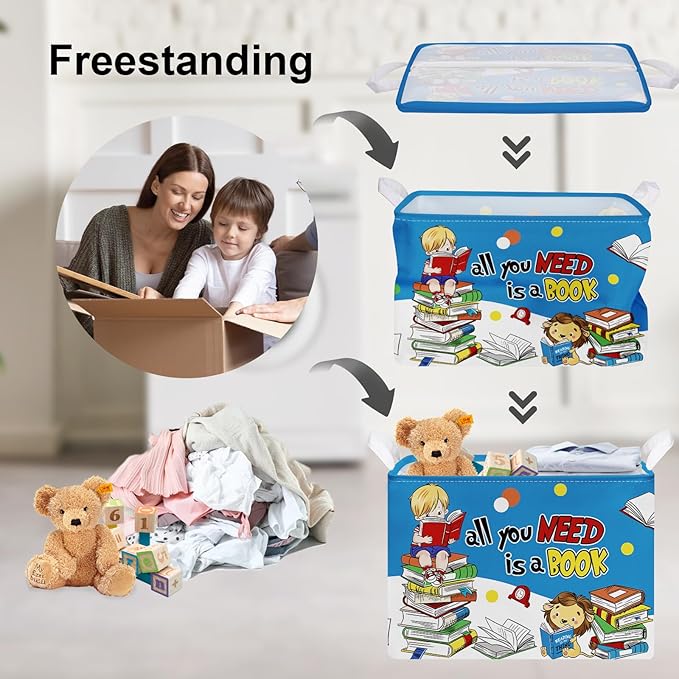 Clastyle Rectangular Animal Reading Book Basket for Kid Dr Quotes Back To School Classroom Kid Gifts Storage Nursery Room Decor Blue Baby Basket for Boys and Girls Cute Toy Storage Organizer Bin Box