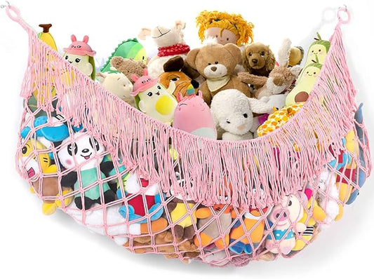 Stuffed Animal Hammock - Extra Large 63'' Long, Stuffed Animal Storage, stuffed animal Holder net, Hammock Large, Storage Hanging Organizer - Light pink