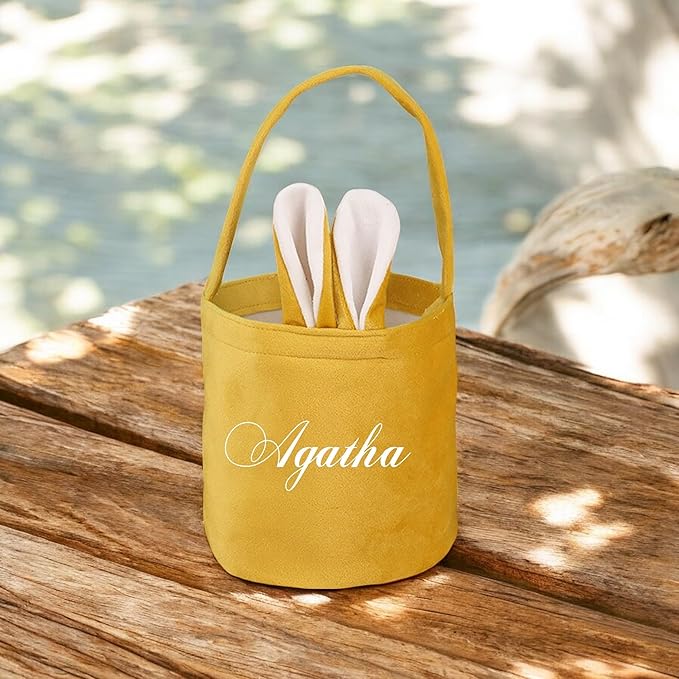 Custom Name Easter Tote Basket Cute Solid Colour Bunny Ears Basket Personalised Easter Bunny Bucket