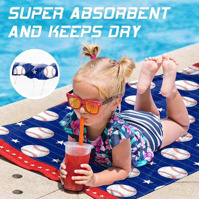 Hooded Towels for Kids -Toddler Beach Towel- Super Absorbent & Quick Dry 100% Cotton 30x50 Inch - to Kid Ages 3-10-Baseball Pattern Design