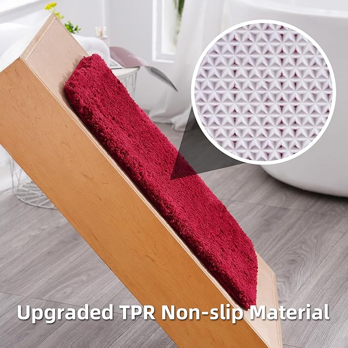 3 Pieces Luxury Bathroom Rug Set with U-Shaped Toilet Rug, Non-Slip Rubber Bottom, Thick Microfiber Fluffy Plush, Water Absorption, Quick Dry, Ultra Soft, Bath Mats for Bathroom, Tub(Dark Red)