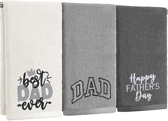 3 Pack Father's Day Hand Towels Christmas Towel Gift 13.4 x 29.2 Inch Cotton Embroidered Best Dad Ever Bathroom Towel Absorbent Super Soft for Bathroom