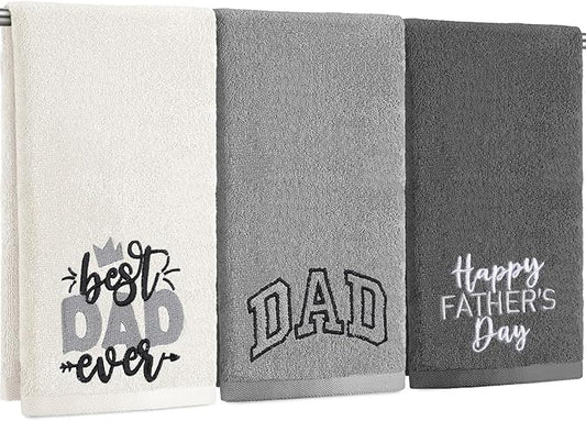 3 Pack Father's Day Hand Towels Christmas Towel Gift 13.4 x 29.2 Inch Cotton Embroidered Best Dad Ever Bathroom Towel Absorbent Super Soft for Bathroom