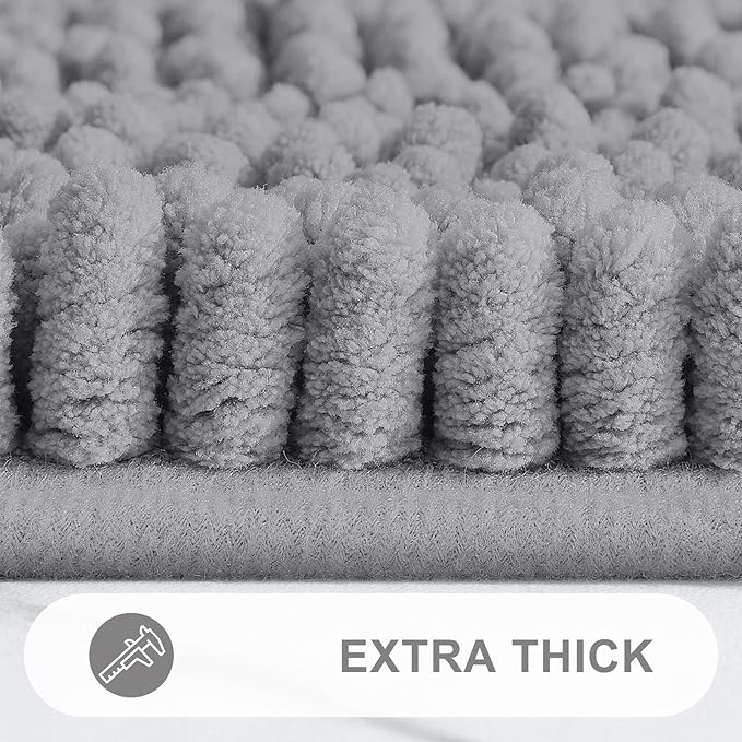 Grandaily Chenille Striped Bathroom Rugs 47x24, Extra Thick and Absorbent Bath Mats, Non-Slip Soft Plush Shaggy Shower Carpet, Machine Wash Dry, Bath Rug for Bathroom, Dark Gray