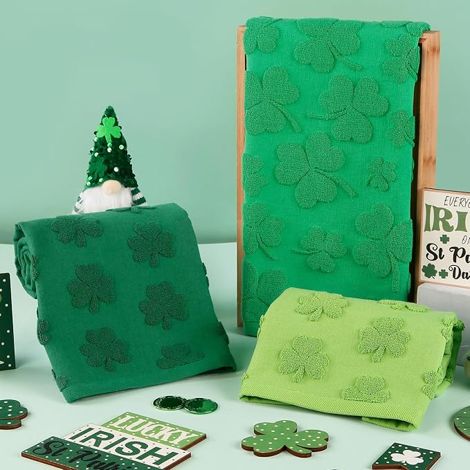 2 Pack St. Patrick's Day Hand Towels Kitchen Dish Towels Spring Green Clover Shamrocks Melody 100% Cotton Decorative Bathroom Towels Set Soft and Quick Drying, 13.7'' x 29.5''