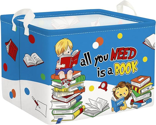 Clastyle Rectangular Animal Reading Book Basket for Kid Dr Quotes Back To School Classroom Kid Gifts Storage Nursery Room Decor Blue Baby Basket for Boys and Girls Cute Toy Storage Organizer Bin Box
