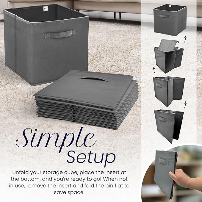 Reli. 13x13x13 Storage Cube Bins (8 Pack) | Large Cube Organizer Bins | 13x13 Fabric Storage Boxes | Fits Kallax | Collapsible, Foldable Fabric Cubby Box (Square) | Kids Room Organization (Dark Gray)