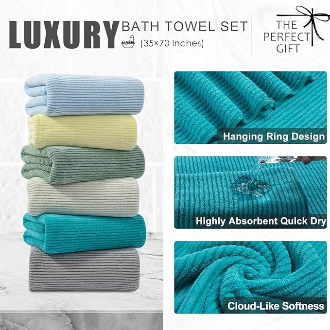 4 Piece Bath Towel Set 35"x70"Oversized Bath Towel for Bathroom Ultra Soft Fluffy Extra Large Bath Sheet Luxury Premium Bathroom Towel Highly Absorbent Quick Dry Shower Towel for Hotel Spa,Turquoise
