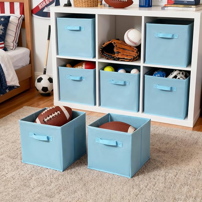 GRANNY SAYS 11 Inch Cube Storage Organizer, Cube Storage Bins, Fabric Collapsible Storage Bins, Storage Cubes for Shelves, Closet, Light Blue, 6-Pack