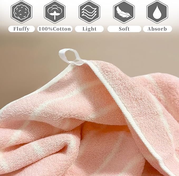 2-Pack Premium Stripe Cotton Hand Towels with Hanging Loop - 13x28 Inch, Medium Weight 420GSM, Ultra Absorbent, Daily Bathroom & Face Towels, Soft Comfortable Durable Pink Ground Beige Stripe Design