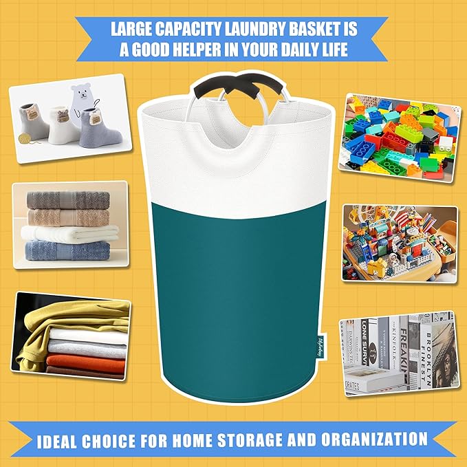 125L Laundry Basket, Collapsible Laundry Hamper with Padded Handles, Waterproof Laundry Bag, Tall Clothes Hamper Stand Up Well, Foldable Laundry Baskets for Easy Storage(Light Blue)