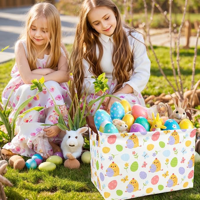 Cute Chicken Easter Basket for Kid Large Empty Rectangular Easter Gift Storage Basket Bunny Eggs Décor (Chicken Butterfly)