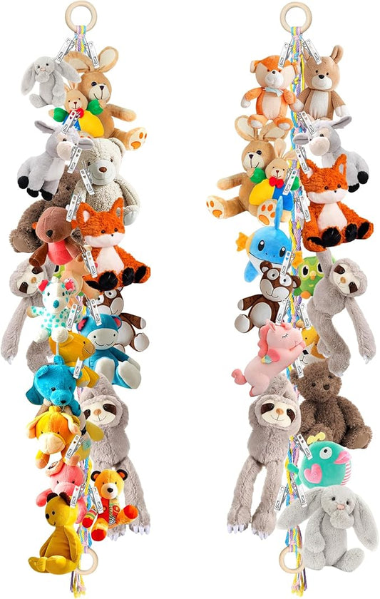 2PCS Stuffed Animal Hammock Corner, 78 Inch Stuff Animal Organizer for Stuffed Animal Storage for Kids Room Decor, Hanging Stuffed Animal Net Holder for Wall or Corner Nursery Collection