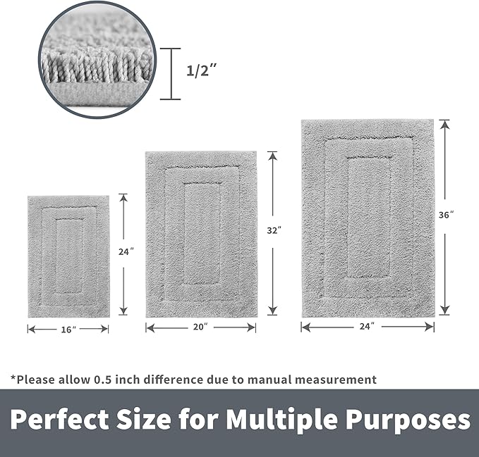 GRANNY SAYS Gray Bathroom Rugs, Bath Mats for Bathroom Non-Slip, Super Soft and Water Absorbent, Microfiber Bath Rugs, Machine Wash Dry, Large Bath Rugs for Bath Floor, Tub and Shower 36" x 24"