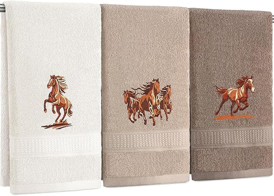 3 Pcs Western Horse Hand Towels Set for Bathroom 100% Cotton Embroidered Decorative Equestrian Horse Themed Gifts Farmhouse Towels for Bathroom Kitchen Decor 13. 3 x 29. 5''