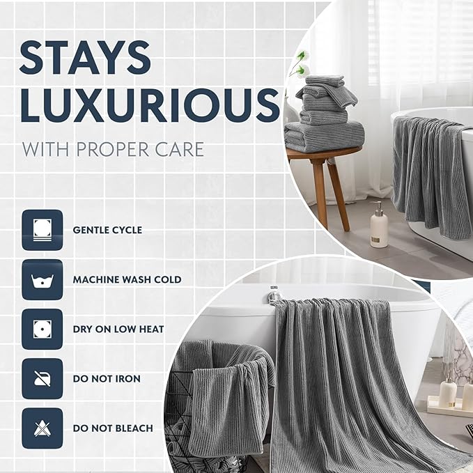 8-Piece Premium Towel Set for Bathroom|2 Oversized Large Bath Sheet,2 Hand Towels,4 Washcloths|Soft Cozy Highly Absorbent Fast Dry Microfiber Towel Set for Hotel,Bathroom Essentials,Dark Grey