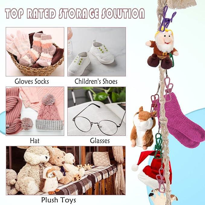 3 Pieces Stuffed Toy Chain Display Organizer Strong Toy Organizer Storage Chain Stuffed Animal Toy Holder Hanging with 45 Metal Clips 6 Ceiling Hook for Hanging Plush Toys Display