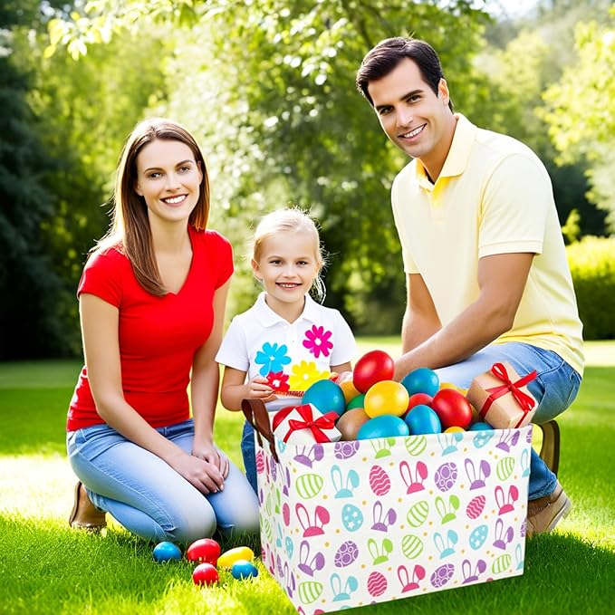 Large Rectangular Cute Kid Easter Basket Empty Bunny Eggs Easter Basket Gift Spring Room Storage Organizer Décor (Long Eared Rabbit Easter Egg)