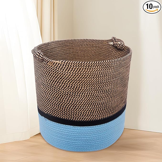 Laundry Baskets Woven Cotton Rope Laundry Hamper with Handles for Decor Storage of Dirty Clothes,Toys and Blankets in Bathroom,Baby Room and Living Room