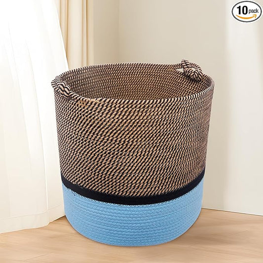 Laundry Baskets Woven Cotton Rope Laundry Hamper with Handles for Decor Storage of Dirty Clothes,Toys and Blankets in Bathroom,Baby Room and Living Room