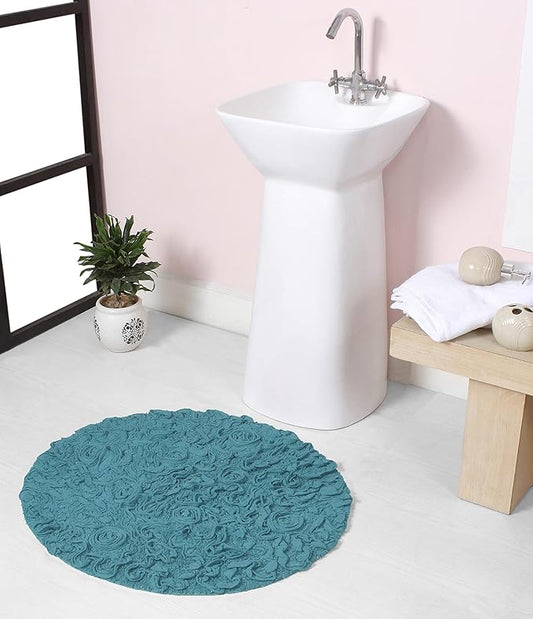 Home Weavers Bell Flower Collection 100% Cotton Tufted Bath Rugs, Extra Soft and Absorbent Bath Rugs, Non-Slip Bath Mats, Machine Washable, Bath Mats for Bathroom Floor and Tub, 22" Round, Blue