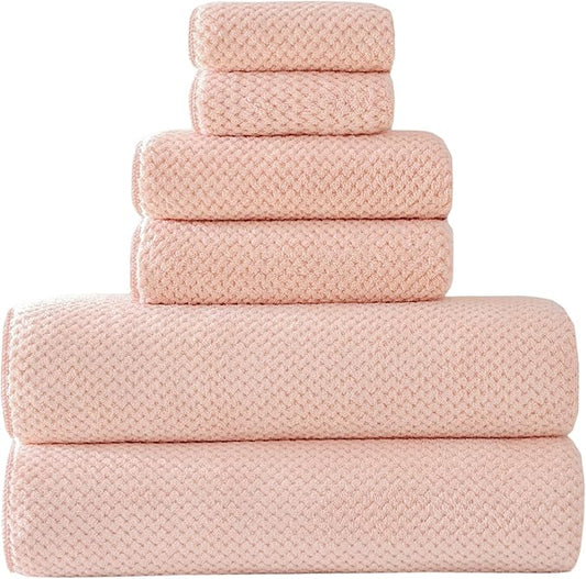 30x60 Inches Extra Large Bath Towels Set Super Soft Absorbent Luxury Microfiber Towels for Bathroom (Pink, 6PCS)