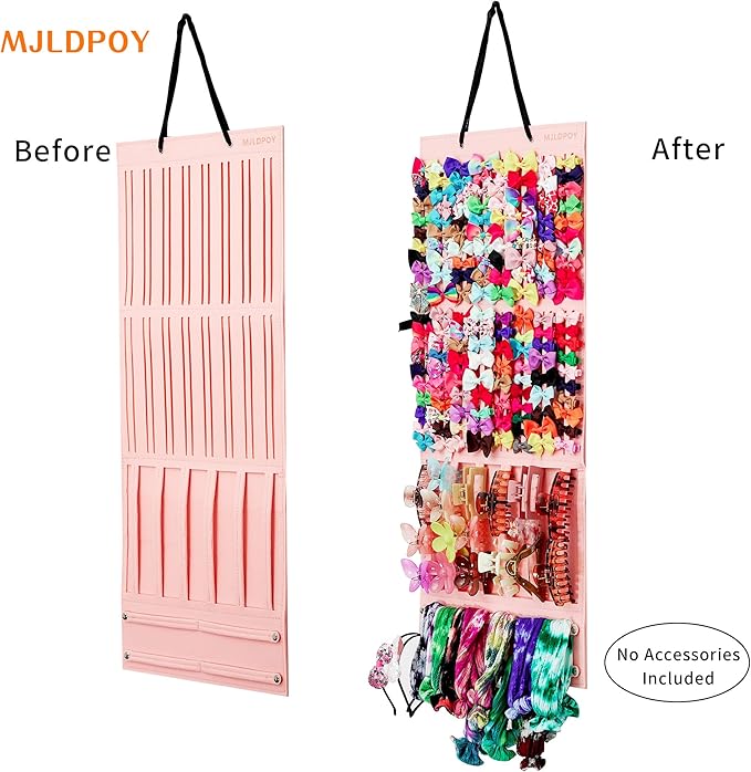 Hair Bow Organizer for Girls, Baby Hair Clips Holder Wall Hanging, Large Felt Bow Storage Display for Girls Hair Bows & Claw Clips, Ribbons, Headbands – Nursery Room Decor (Pink)
