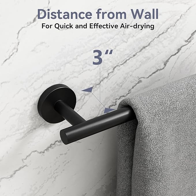 2 Pack Matte Black Towel Bar, 18 Inch Bathroom Towel Rack, Towel Holder Wall Mounted, Thicken SUS304 Stainless Steel Towel Rod Modern Home Decor (Total Length 20-Inch)
