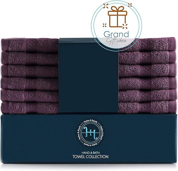 Hearth & Harbor Washcloths 12 Pack - 100% Cotton Washcloth for Body and face, High Absorbent and Soft 13"x13" Body Wash Cloth, Quick Dry - Purple Washcloths