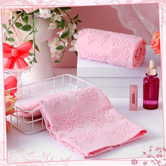 2 Pcs Butterfly Hand Towels for Bathroom Pink Butterfly 100% Cotton Jacquard Weave Bath Towel Set Soft Absorbent Dish Washcloth for Women Bathroom Kitchen Summer Gifts 13.8 x 29.5 Inch