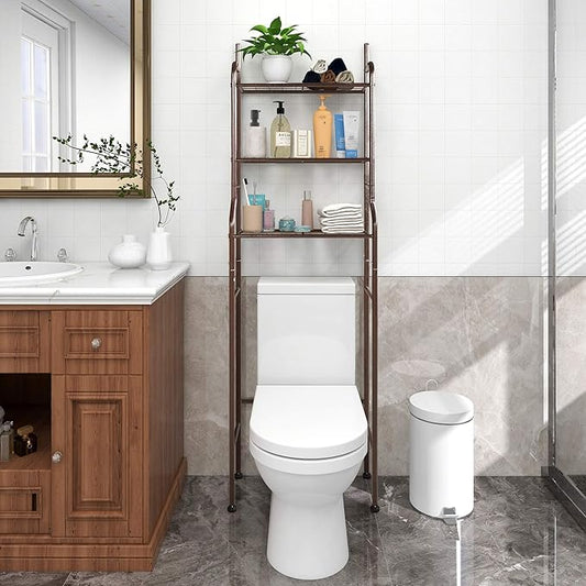 3-Shelf Bathroom Organizer Over The Toilet Space Saver Over The Toilet Rack Bathroom Corner Stand Storage Organizer, Brown