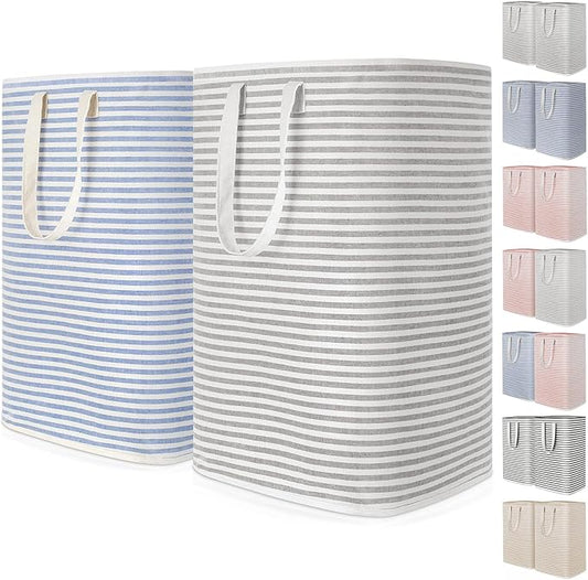 Lifewit 2 Pack Laundry Hamper Large Collapsible Laundry Baskets, Freestanding Waterproof Clothes Hamper with Easy Carry Handles in Laundry Room Bedroom Bathroom College Dorm, Grey&Blue, 2 x 80L