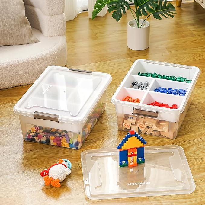 Plastic Storage Box with Removable Tray Craft Organizers and Storage Clear Storage Container for Organizing Bead, Tool, Sewing, Playdoh (White, 2Pack-17QT)