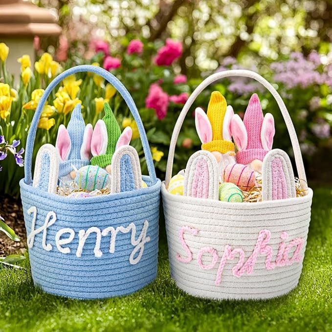 Personalized Easter Basket for Kids, Custom Name Easter Bunny Basket, Baby Name Gift
