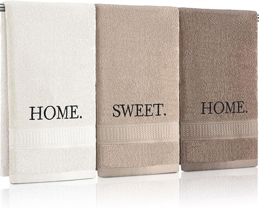 3 Pcs Farmhouse Decorative Hand Towels for Bathroom and Kitchen Rustic Embroidered 100% Cotton Hand Towels Decorative Set for Boho Bathroom Decor(Home Sweet Home)