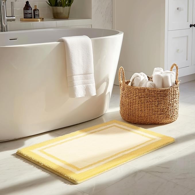 GRANNY SAYS Microfiber Bathroom Rugs Non Slip Washable, Water Absorbent Bathroom Mats for Tub Non Slip, Soft Bath Mats for Floor & Shower, Bath Rug, 16" x 24", Black Bath Rug, Yellow