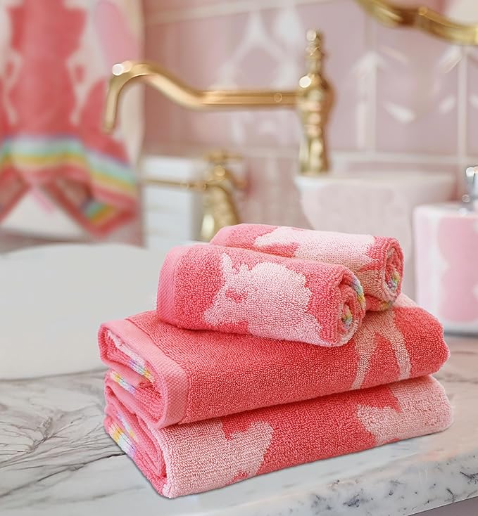 ORIGINAL KIDS Magical Unicorn Washcloths - 12 Pack 100% Cotton Terry Jacquard Wash Cloths - 630 GSM Plush Super Soft Absorbent Gentle Baby Face Towel - Bath Time Travel Daycare - 12 x 12 - Pink Multi