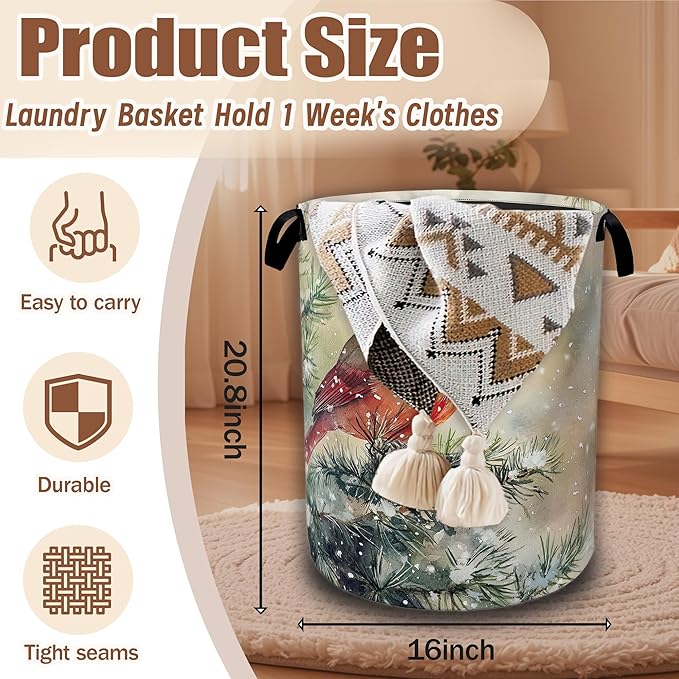 Winter Red Cardinal Bird Laundry Basket, Laundry Hamper Waterproof Oxford Cloth Tote Collapsible,Clothes Storage Bucket Decorative Toy Organizer For Bathroom Bedroom 16" x 20.8"