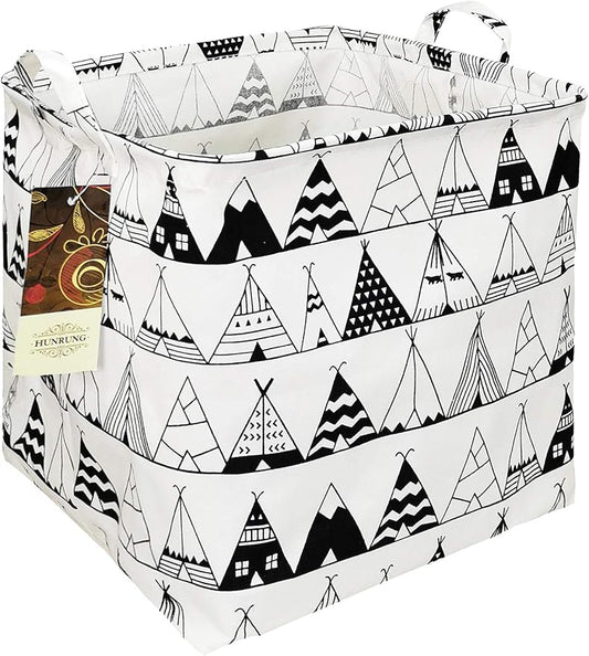 HUNRUNG Square Storage Bins Nursery Hamper Canvas Laundry Basket Foldable with Waterproof Nursery Boxes for Shelves/Gift Baskets/Toy Organizer/Children Room Decor（Square-Tent）