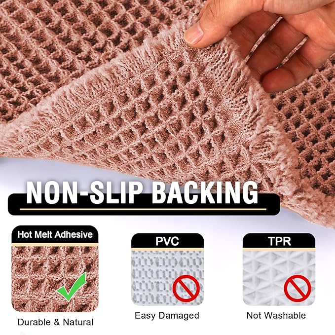 H.VERSAILTEX Waffle Bath Mat Super Absorbent Bathroom Mats Non Slip Bath Rugs for Bathroom Floor Machine Washable Ultra Soft Bathroom Rugs for Beside Tub, (32 x 20 Plus 24 x 17 - Inches, Soft Pink)