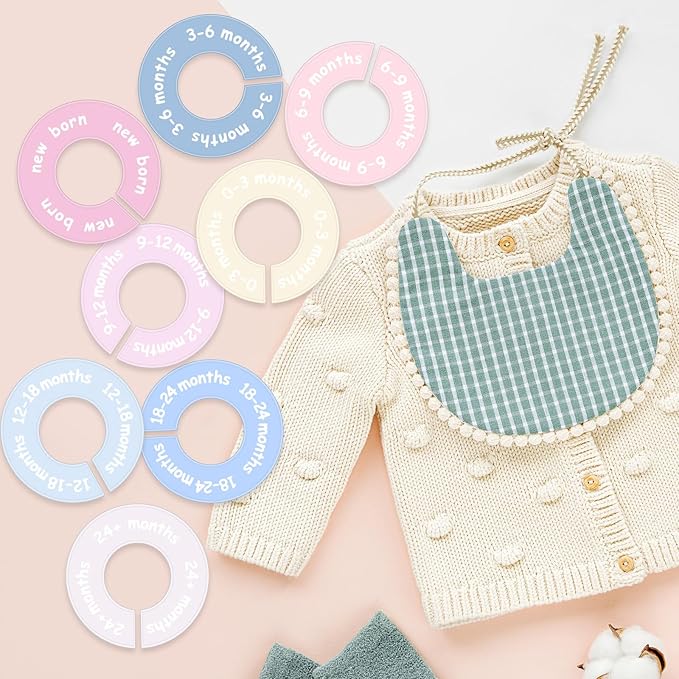 8 Pcs Baby Closet Dividers for Clothes – Round Baby Size Clothes Dividers for Closet Rod, Nursery Closet Organizer & Decor