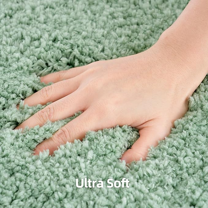3 Pieces Luxury Bathroom Rug Set with U-Shaped Toilet Rug, Non-Slip Rubber Bottom, Thick Microfiber Fluffy Plush, Water absorption, Quick Dry, Ultra Soft, Bath Mats for Bathroom, Tub(Leaf Green)